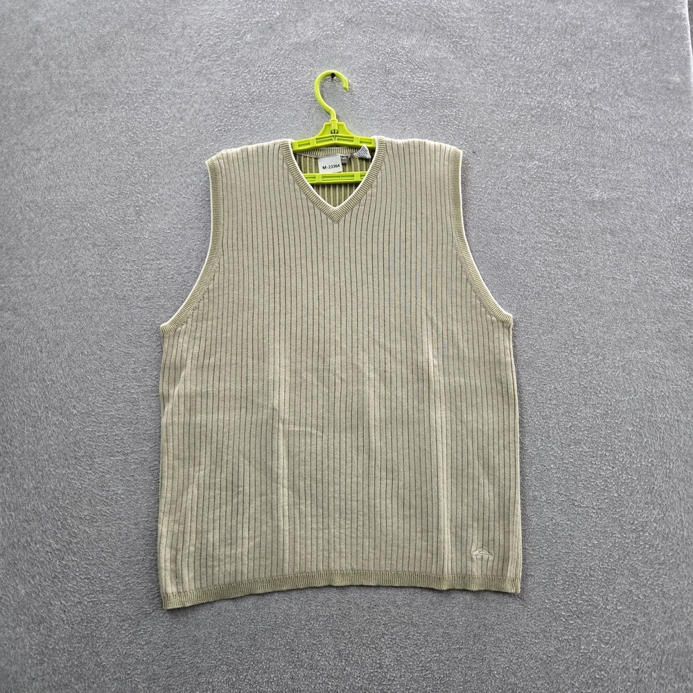 VINTAGE Quiksilver Men Sweater XL/TG Green Embroidered Sweater Vest Striped Logo